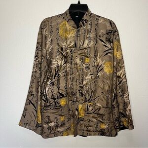 Chicos Design 100% Silk Jacket Reversible Size 1 (Med)‎ Asian Inspired Tan Black